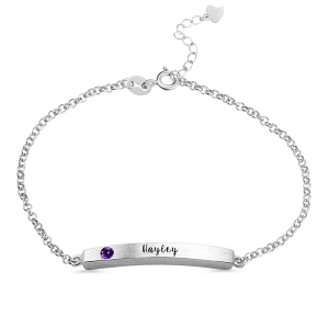 4-sidigt personligt Birthstone Bar Namn Armband Sterling Silver