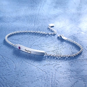 4-sidigt personligt Birthstone Bar Namn Armband Sterling Silver