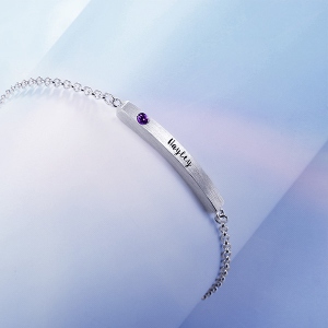 4-sidigt personligt Birthstone Bar Namn Armband Sterling Silver