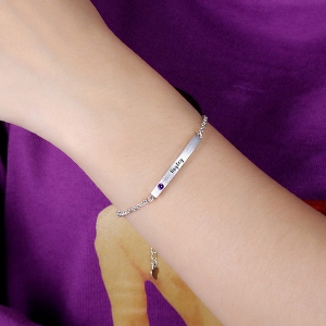 4-sidigt personligt Birthstone Bar Namn Armband Sterling Silver