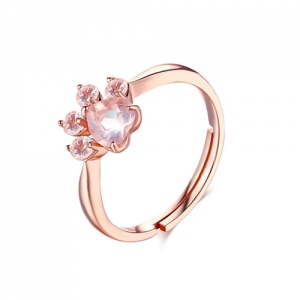Naturlig Crystal Pink Cat Paw Ring