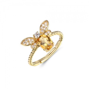Naturlig gul bi form justerbar ring med guldpläterad