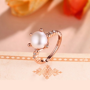 Elegant naturlig pärlring Rose guldpläterad silver storlek justerbar 5-9
