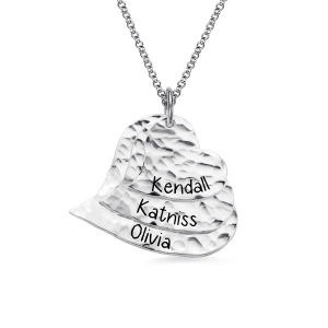 Graverad Hammered Family Heart Necklace Pure Silver