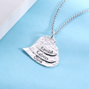 Graverad Hammered Family Heart Necklace Pure Silver