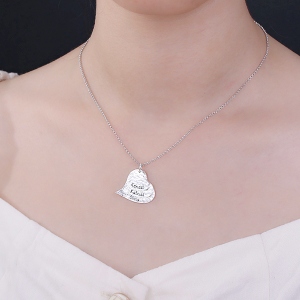 Graverad Hammered Family Heart Necklace Pure Silver