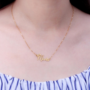 Personaliserat massivt guld Fiolex Girls Font-hjärta namn halsband