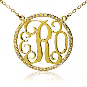 18K guldpläterad cirkel Birthstone Monogram halsband