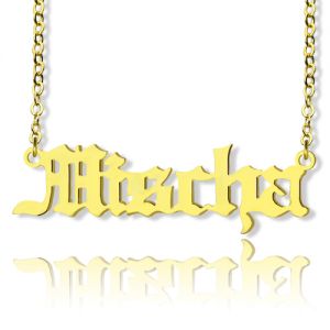 Mischa Barton Old English Font Name Necklace Solid Gold 10k 14k 18k