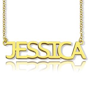 Block Letter Name Necklace In Gold - "jessica"