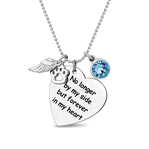 Anpassad Pet Memorial Heart Birthstone halsband med vinge- och tassprint