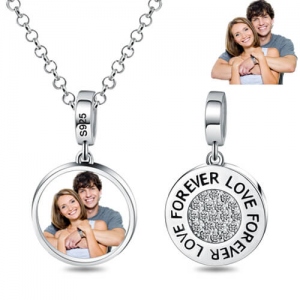 Round Love Forever Par fotohänge halsband silver