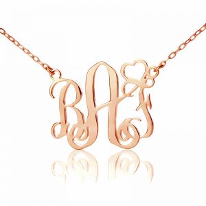 Personligt initialt monogram halsband massivt rosaguld med hjärta