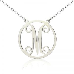 Solid vitguld enkel initial cirkel monogram halsband