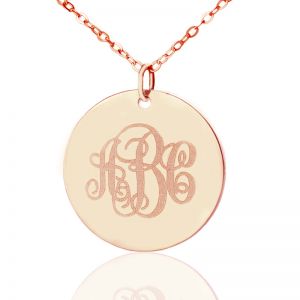 Solid Rose Gold Vine Font-skiva graverad monogramhalsband