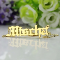 Mischa Barton Old English Font Name Necklace Solid Gold 10k 14k 18k