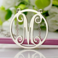 Solid vitguld enkel initial cirkel monogram halsband