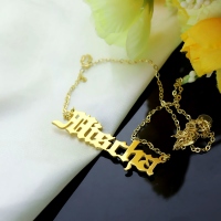 Mischa Barton Old English Font Name Necklace Solid Gold 10k 14k 18k