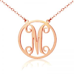 Solid rosaguld enkel initial cirkel monogram halsband