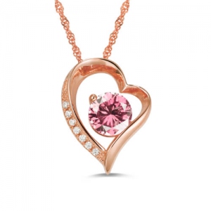 Personligt Birthstone Heart Love Necklace i rosa guld