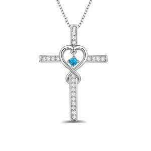 Personligt Infinity Cross Necklace With Birthstone