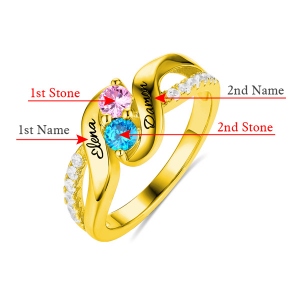 Personifierad för kärlek Dubbel födelsestenar lovande ring i guld