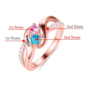 Personifierad för kärlek Dubbel födelsestenar lovande ring i rosaguld
