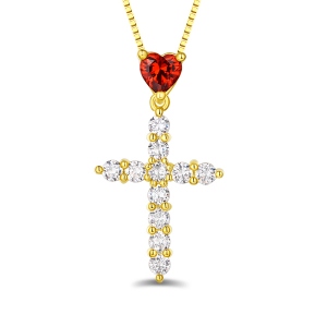 Personligt hjärta Birthstone Cross Necklace i guld