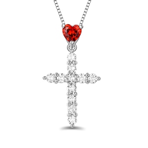 Personligt hjärta Birthstone Cross Necklace i silver