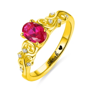 Personlig Oval Birthstone vinstockring i guld