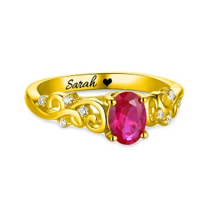 Personlig Oval Birthstone vinstockring i guld