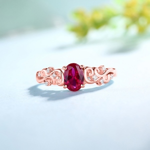 Personlig Oval Birthstone vinstockring i rosaguld