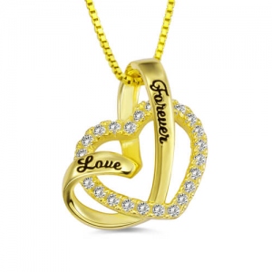"Love Forever" Heart in Heart Name Necklace Guldpläterad