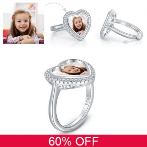Anpassad hjärtfoto justerbar ring sterling silver