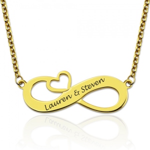 Graverade Infinity Heart Lovers 'Names Necklace Guldpläterat silver