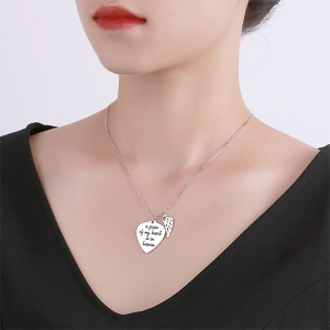 Personligt Memorial Heart Necklace med Angel wing Sterling Silver