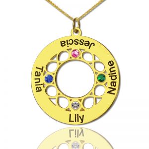 Circle Infinity Birthstone 4 familjnamn halsband i guld
