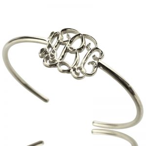 Celebrity Monogrammed Initial Bangle Armband Sterling Silver