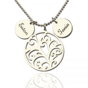 Family Tree Necklace med Custom Name Charm Silver