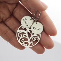 Family Tree Necklace med Custom Name Charm Silver