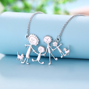 Personaliserade graverade barn Art Ritning Halsband Doodle Necklace