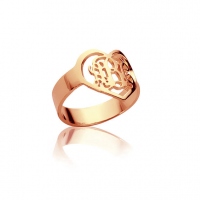 Handgjorda 3-initial Monogram Hjärtaform initialer Ring Rose Gold